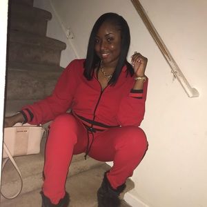 Red and black jumpsuit